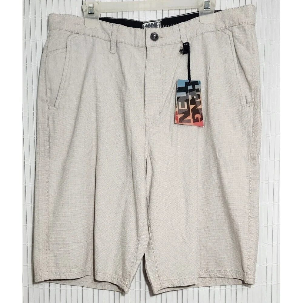 Hang Ten Shorts Size 36 Color Beige 100% Cotton With Pockets